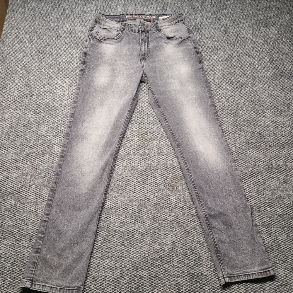 Bare Denim Mens Slim Straight Fit Jeans Faded Grey Size 32x29